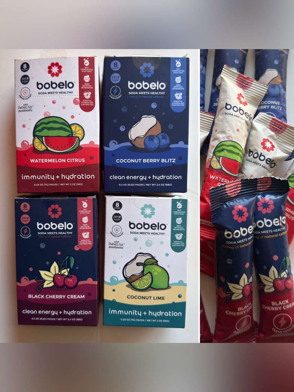 Bobelo Variety Pack Drink Mix Bundle – 4 Boxes, 32 Total Sticks. Brand new